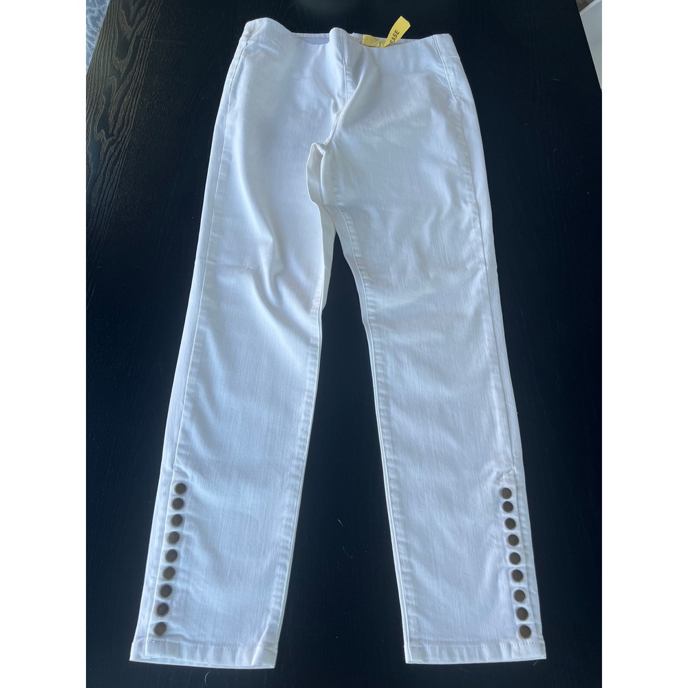 Soft Surroundings White Pull On Slim Leg Jeans Button Ankle Detail Womens M
